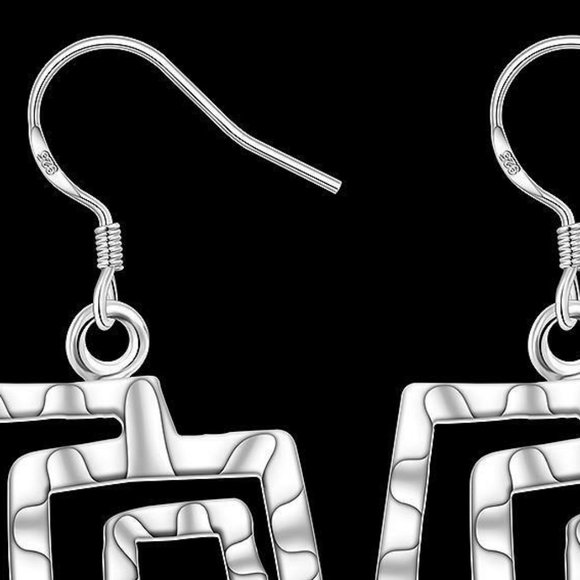 925 STERLING SILVER Stamped Modernist Rippled Textured Geometric Square EARRINGS - Picture 8 of 10